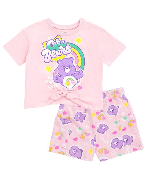 Girls Best Friend Bear T-Shirt and French Terry Shorts Outfit Set - Pastel rose pink