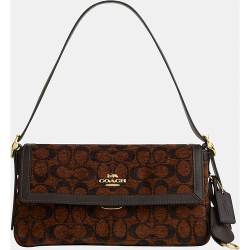 Coach Womens Etta Small Flap Shoulder Bag in Signature Chenille - Brown - One