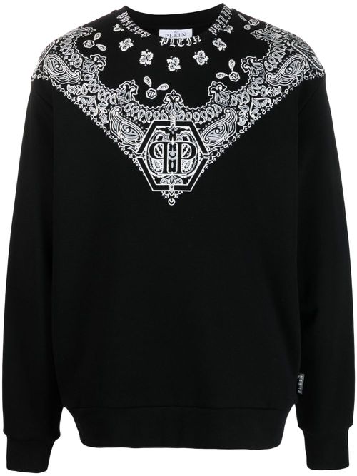 Bandana-print crew-neck sweatshirt - Black
