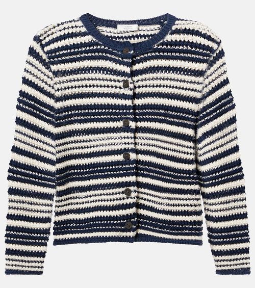 Open-knit striped cotton cardigan