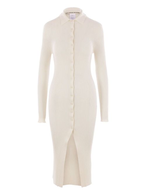 Rib-knit button midi dress - White