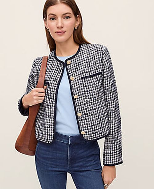 Ann Taylor Weekend Tweed Crew Neck Jacket