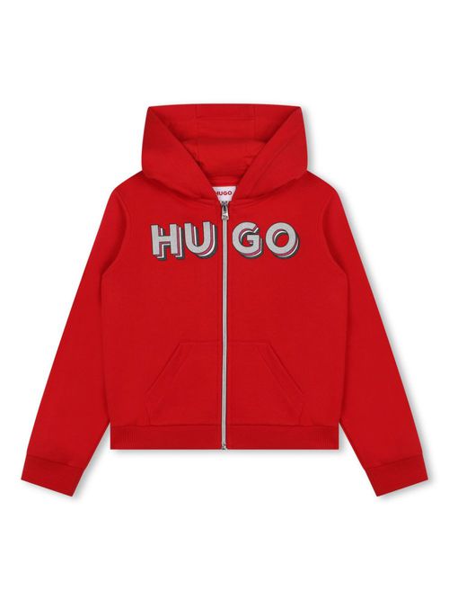 Logo-print zip-up cardigan - Red