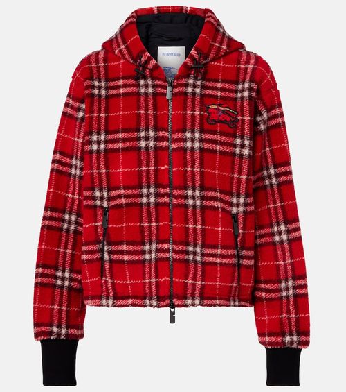 Check hooded wool-blend jacket