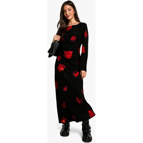 Womens Dark Floral Flare Sleeve Maxi Dress - Black - 6, Black