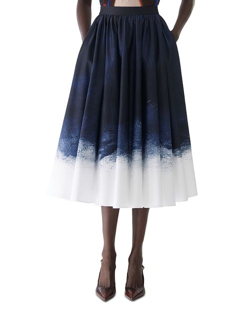 Brushed Canvas Printed Stretch Cotton Circle Skirt