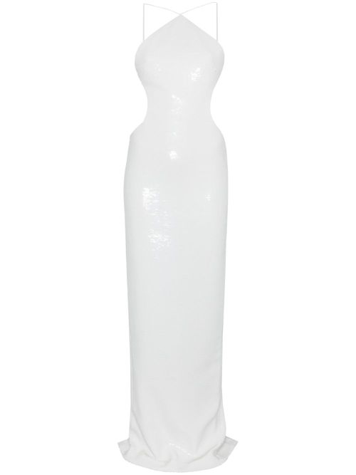 Sequin halterneck maxi dress - White