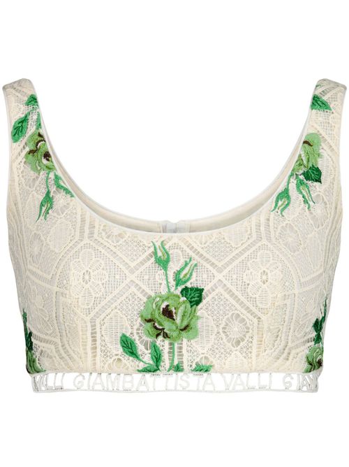 Pensées Sauvages floral-embroidered crop top - White