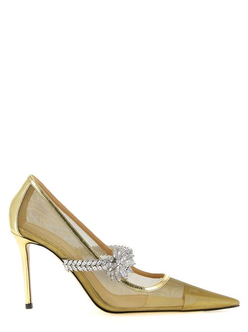 Crystal-Embellished Mesh Pump — Gold
