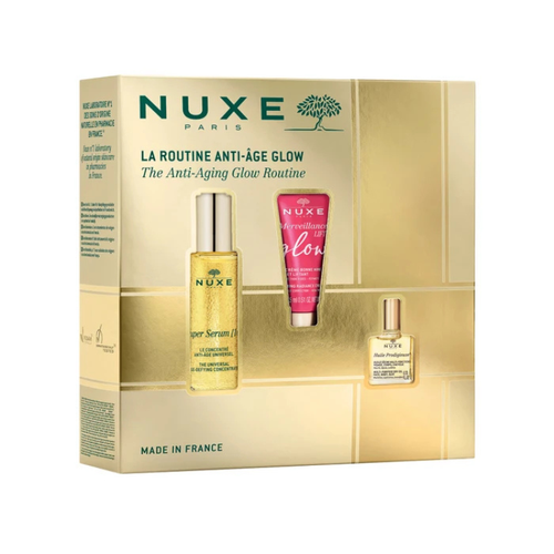 Anti-aging glow routine set Nuxe: Super Serum [10] Vegan Anti-Aging Day & Night Serum for Face & Neck 30ml + Merveillance Luminous Firming Cream for F