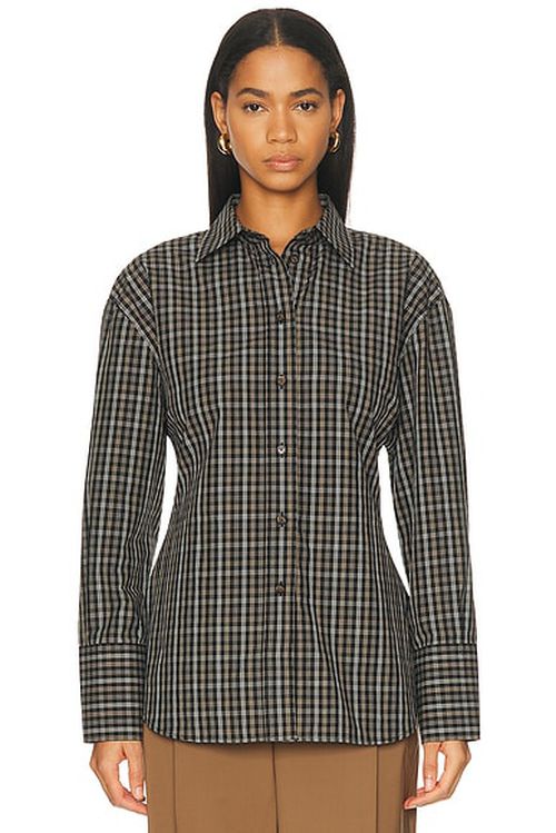 Rohe Shaped Check Shirt in Black & Brown Check - Black. 34 also