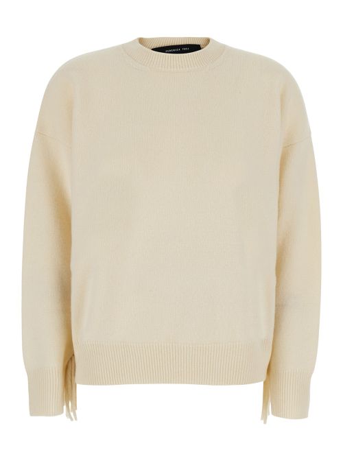 Fringed Wool-Cashmere Sweater — White