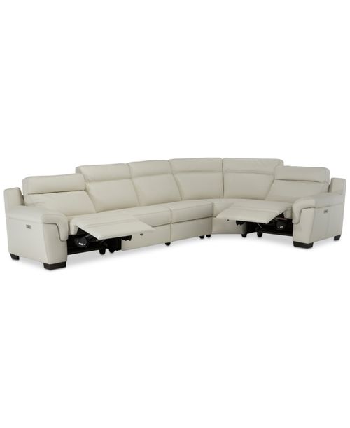 Closeout! Julius Ii 5-Pc. Leather Sectional Sofa With 2 Power Recliners, Power Headrests & Usb Power Outlet, Created for Off White