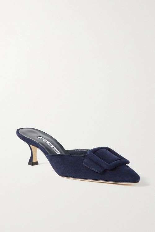 Maysale 50 Buckled Suede Mules - Blue