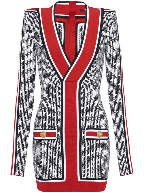 V-neck monogram knitted minidress - EJC