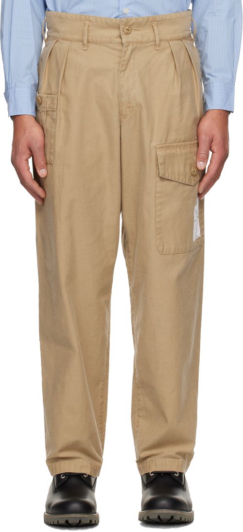 Beige Two Tuck Cargo Pants