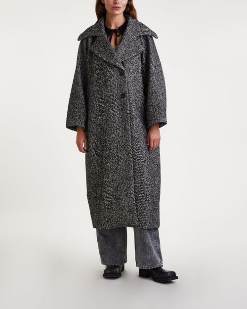 Ganni Coat Herringbone Wool Black