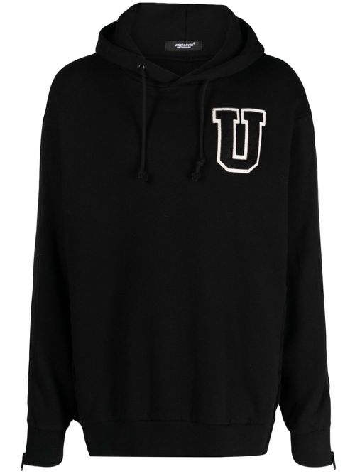 Logo-patch cotton hoodie - Black