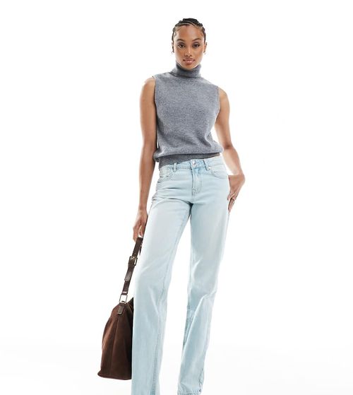 Stradivarius Tall D03 low waisted straight leg jean in light blue wash