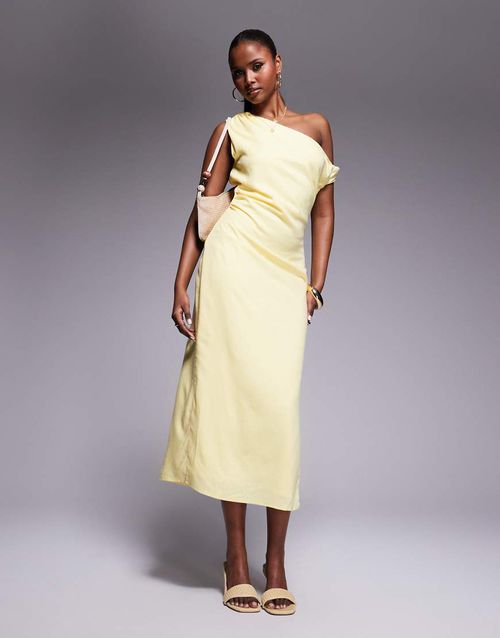 butter yellow dress linen Women's MINKPINK Kaia Butter Yellow Linen Blend Maxi Dress | Size: L