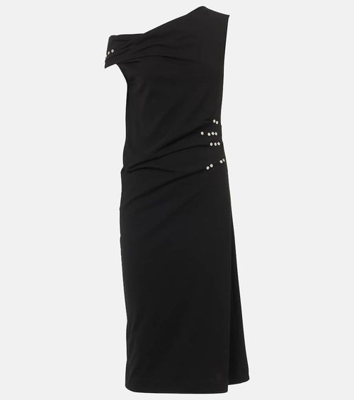 Gathered embellished jersey midi dress