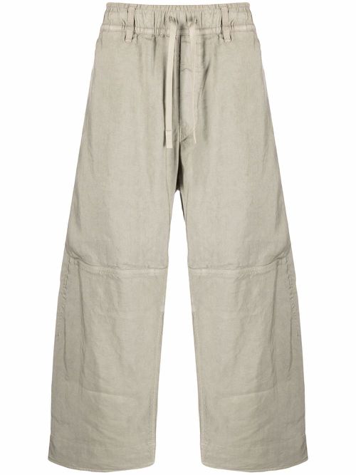 Cropped drawstring-waist trousers - Green