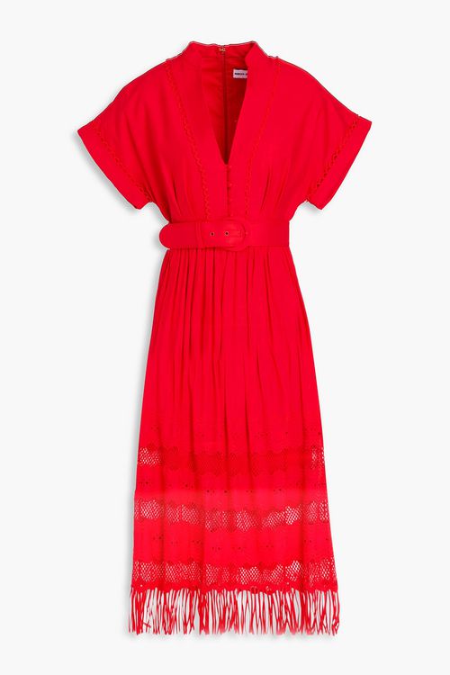 Giovanni fringed linen-blend midi shirt dress