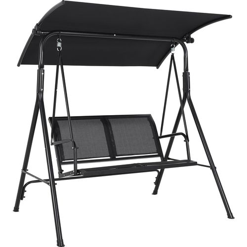 Garvee 2-Seat Outdoor Swing Chair – Adjustable Waterproof Canopy – Heavy-Duty Steel Frame, Textilene Seat, Enhanced Triangular Support – Ideal for Patio, Garden, Backyard – Black