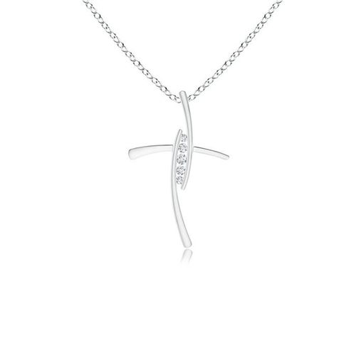 Angara 1.7 MM Lab-Grown Grooved Five Stone Diamond Bypass Cross Pendant in Platinum