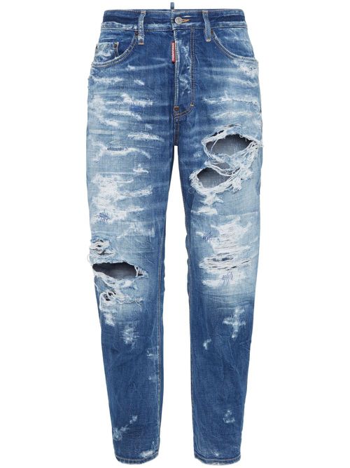 Distressed straight-leg jeans - Blue