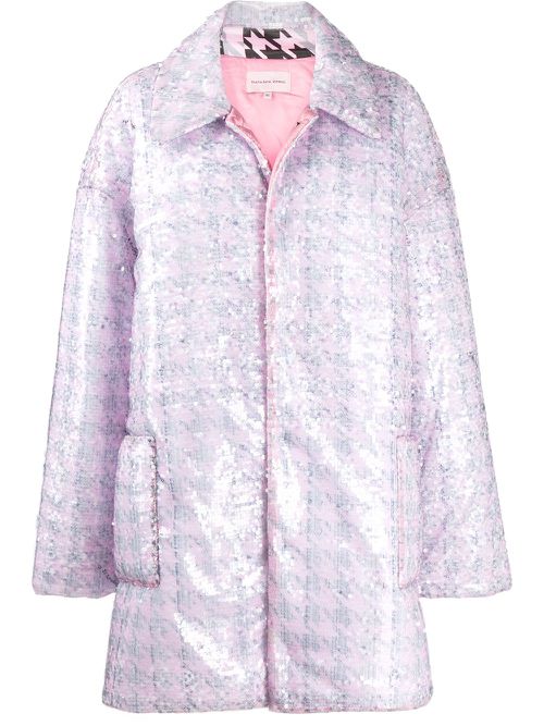 Oversized sequinned houndstooth print coat - Pink