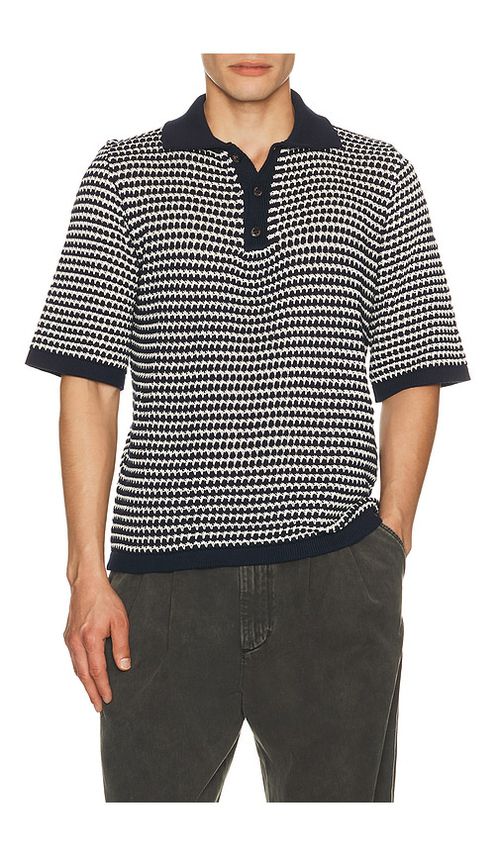PEREGRINE Island Crochet Button Polo in Blue. - S also in M, L, XL/1X