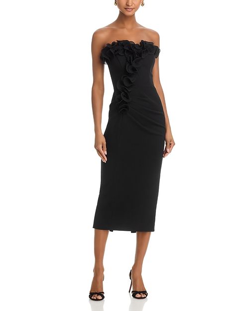 Scuba Crepe Strapless Ruffle Midi Dress - Exclusive