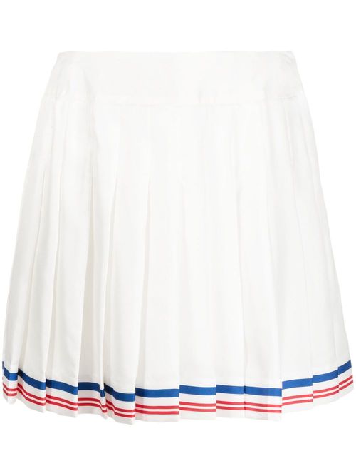 Pleated striped-border skirt - White