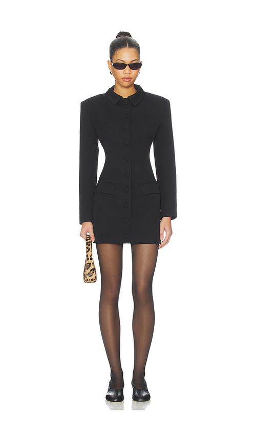 AEXAE Wool Contoured Collar Mini Dress in Black. L. Also in M