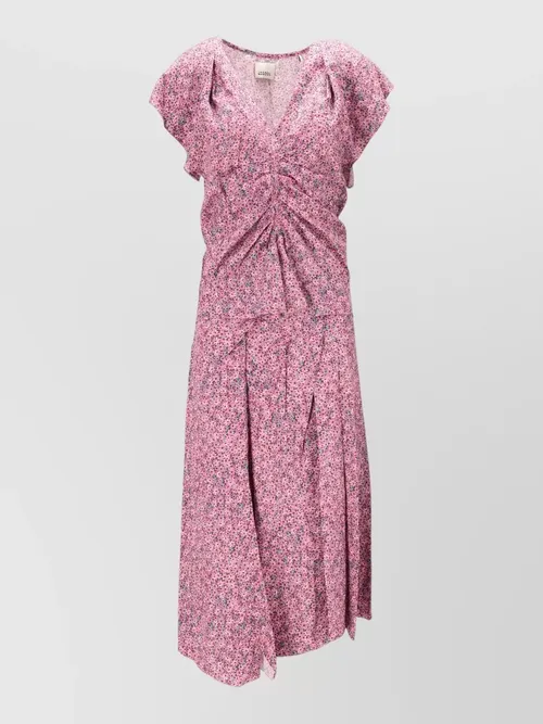 Isabel Marant - midi dress ruched floral pattern v neck