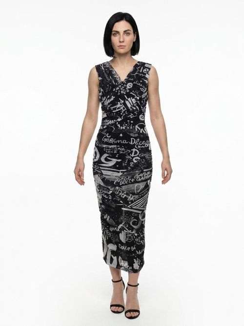 Graphic-Print Elastane Dress — Black