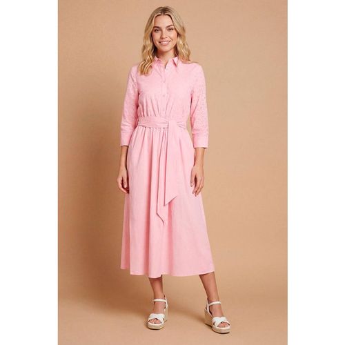 Dorothy Perkins Women's Contrast Broderie Belted Shirt Midi Dress in Pink