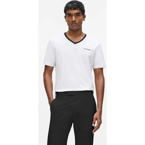 Karl Lagerfeld - Kontrast V-ausschnitt T-shirt, Herren, Weiss, Größe