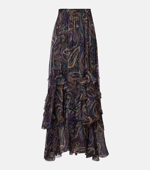 Paisley plissé silk-blend maxi skirt