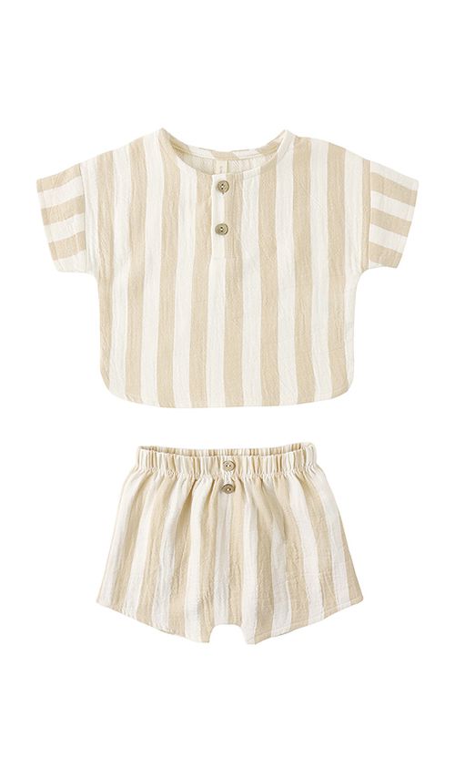QUINCY MAE Woven Boxy Top & Short Set in Neutral. 18-24M. Also -18M