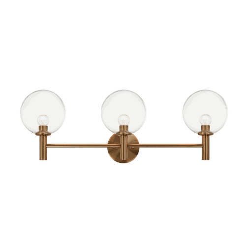 Aged Gold Brass Three Light Wall Sconce from the Cosmo Collection