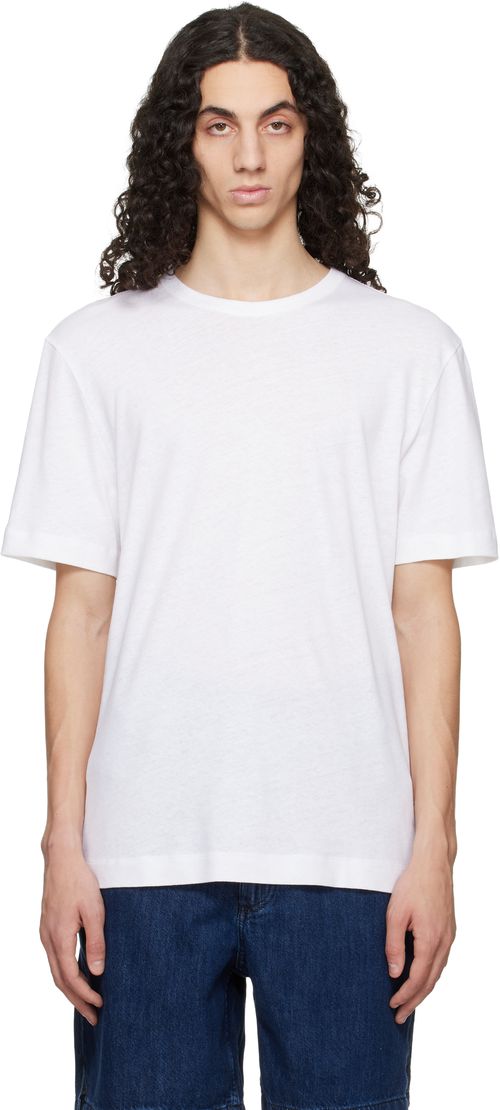 White Cotton-Linen Regular Fit T-shirt