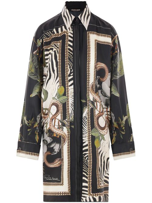 Jewellery Foulard-print silk shirt dress - Black