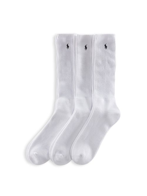 Mens Three Pack Sport Crew Socks in White, Cotton