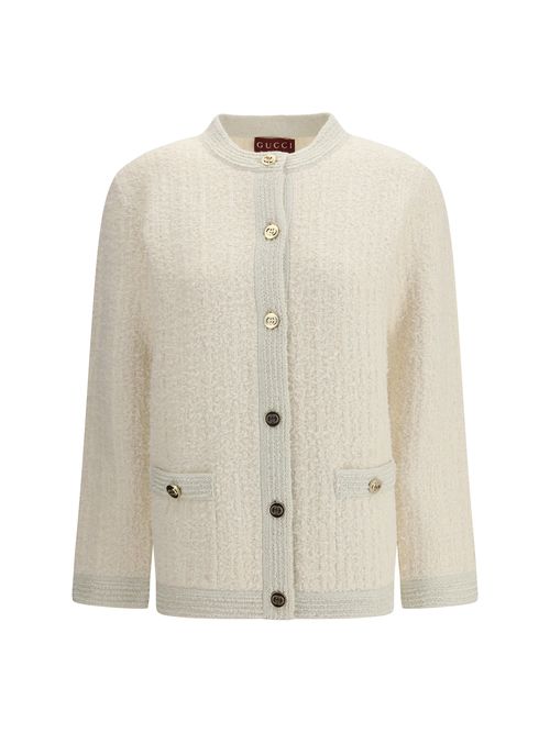 Bouclé Lamé Wool Cardigan — Ivory