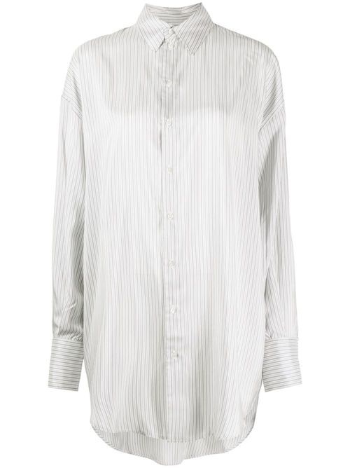 Long-length striped cotton shirt - White