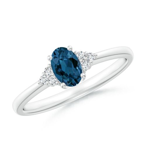 Angara 0.54 Carat Solitaire Oval London Blue Topaz and Diamond Promise Ring in Platinum