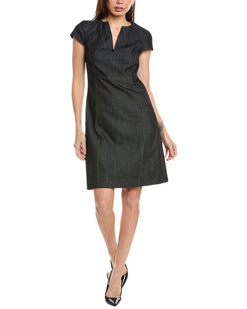 Elie Tahari Denim Fit & Flare Zip Shift Dress