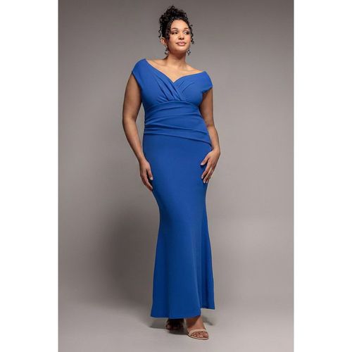 Goddiva Plus Bardot Pleated Maxi Dress - Royal Blue